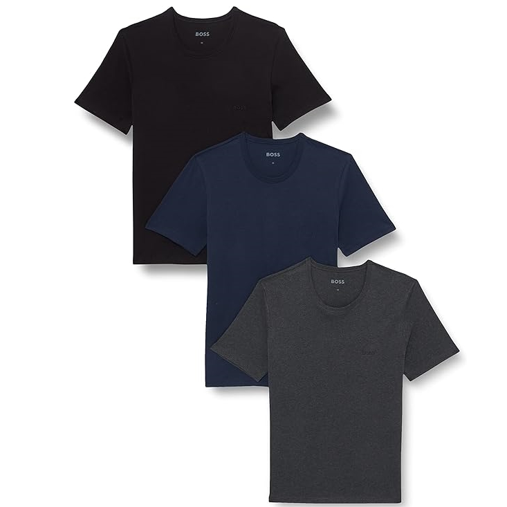 Se BOSS 3 PACK Classic Crew neck t-shirt pur bomuld blå/grå/sort - XL hos Fashionhero.dk